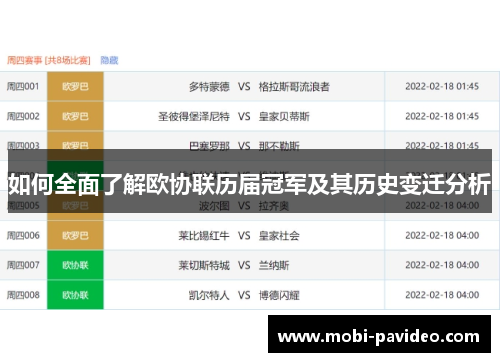 如何全面了解欧协联历届冠军及其历史变迁分析 如何全面了解欧协联历届冠军及其历史变迁分析